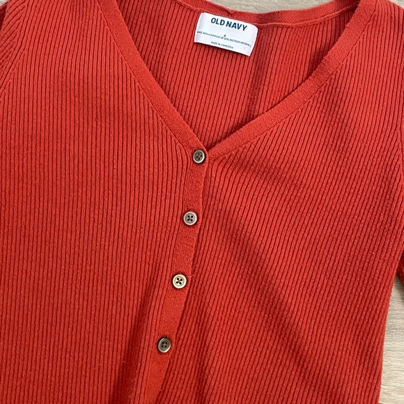 Red Ribbed Button-Up Cardigan - Picture 3 of 4